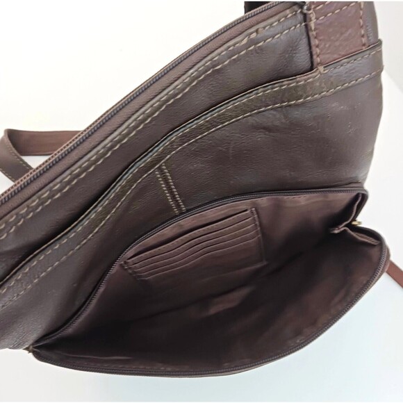 Fossil Morgan Traveler Brown Pebbled Leather Crossbody Lg Messenger Bag - Picture 9 of 11